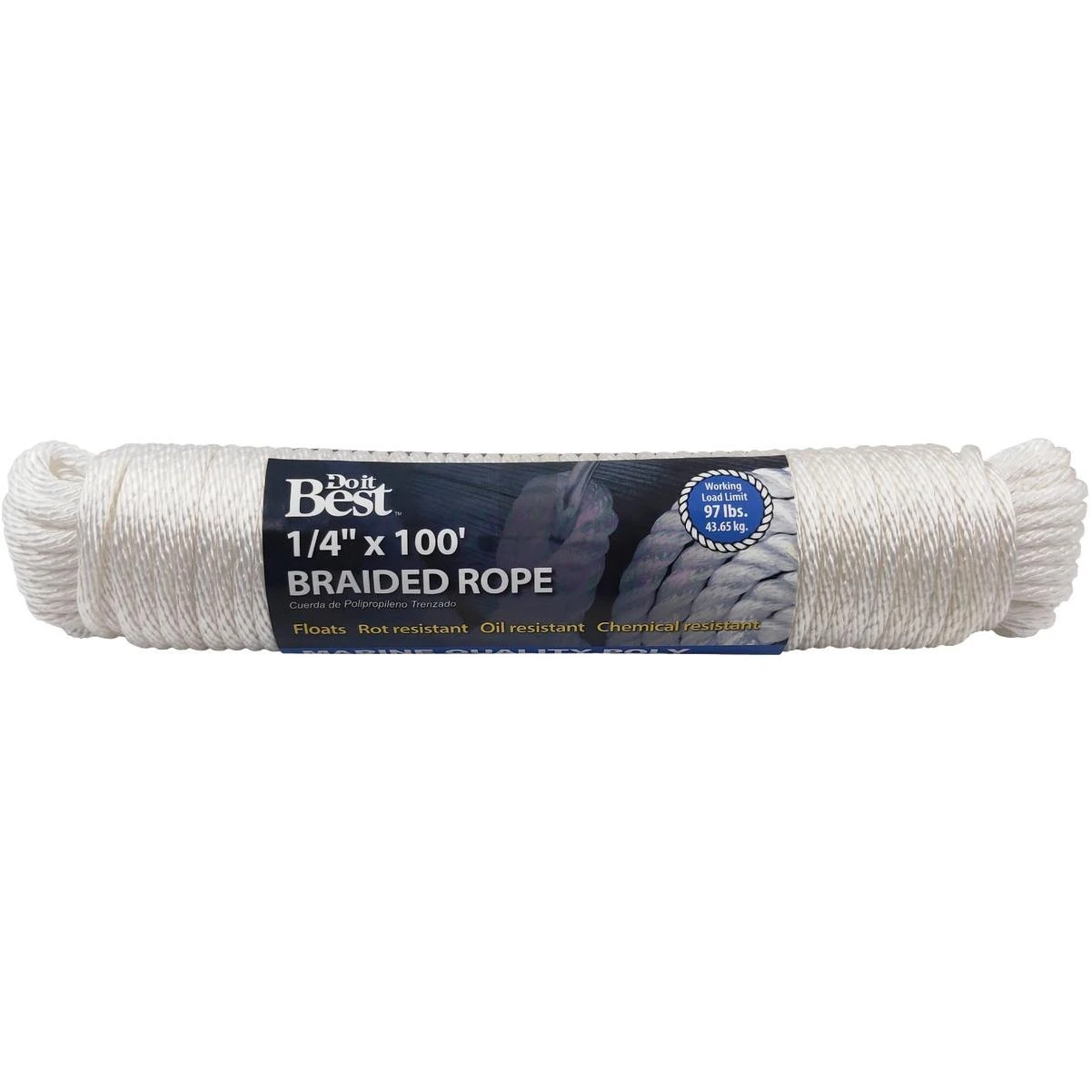 Do it Best 1/4 In. x 100 Ft. White Solid Braided Polypropylene Packaged Rope