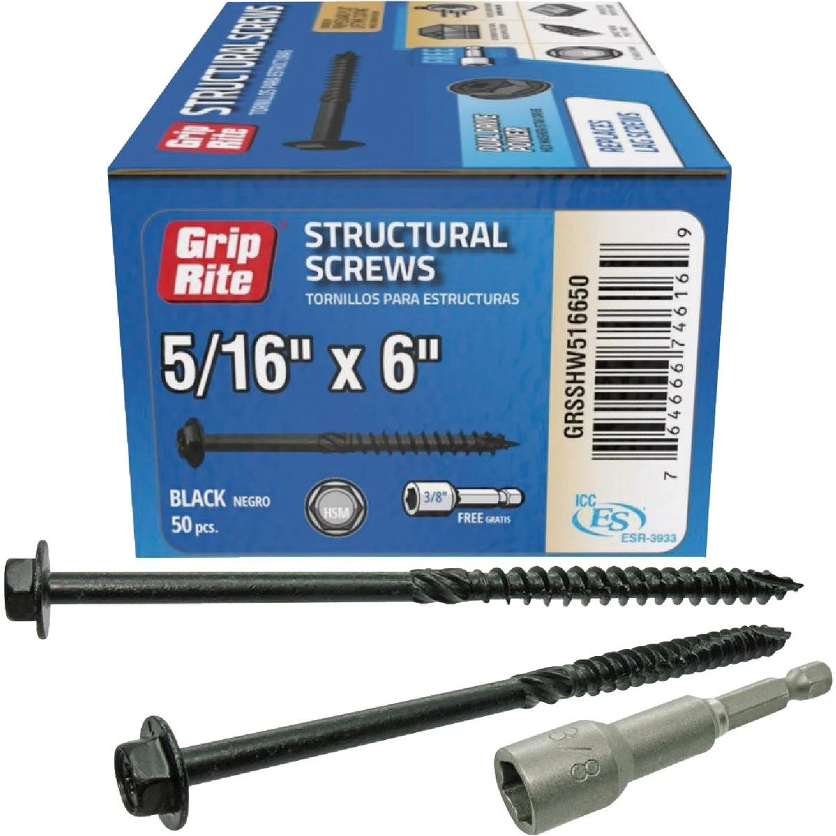 Grip-Rite PrimeGuard Plus 5/16 In. x 6 In. Hex Washer Head Structural Screw (50-Count)