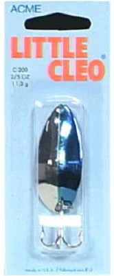 Little Cleo Fishing Spoon Lure in Nickel Finish with Neon Blue Accent
