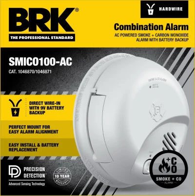 Smoke & Carbon Monoxide Alarm, Hardwire/Battery Backup