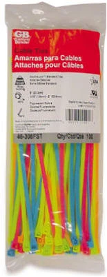 Fluorescent Cable Ties, Nylon, 8-in., 100-Pk.