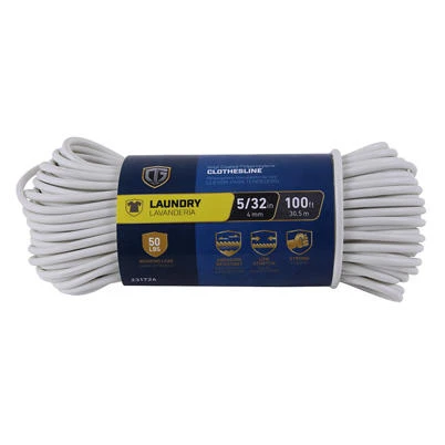 Plastic Clothesline Rope, 5/32 Inch Diameter by 100 Feet Length