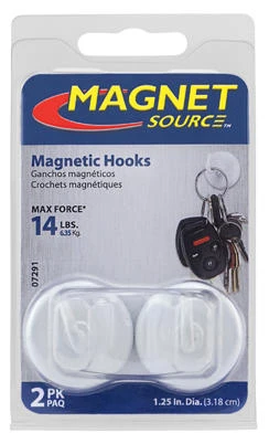 White Magnetic Hooks, 14 Lb. Pull, 2-Pk.