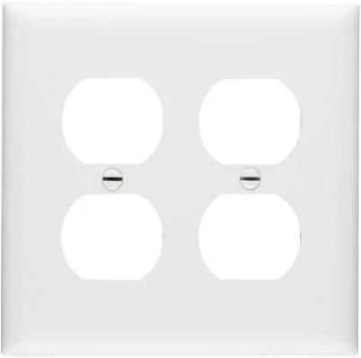 Pass and Seymour Two-Gang Wall Plate with Two Duplex Outlet Openings in White Finish