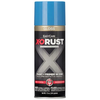 X-O Rust Anti-Rust Enamel Spray Paint and Primer, Safety Blue Gloss Finish, 12 Ounce Can