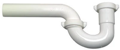 Lavatory Wall Drain P Trap, White Plastic, 1.25 Inch Outer Diameter