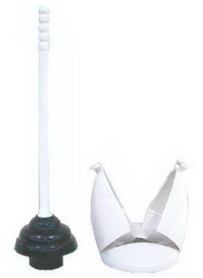 Toilet Plunger With Holder, 5-7/8" Rubber Cupped, Plastic Handle