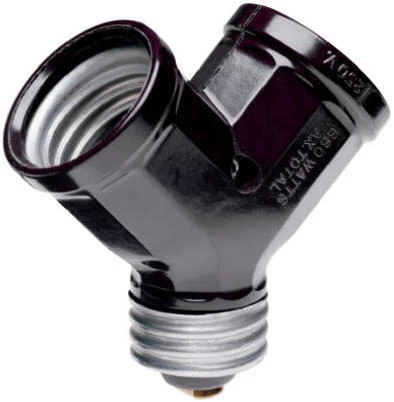 Pass & Seymour Single To Twin Lampholder Adapter, Model 128, 15 Amp, 250 Volt