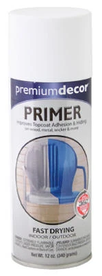 Premium White Decor Spray Primer, 12 Ounce Aerosol Can