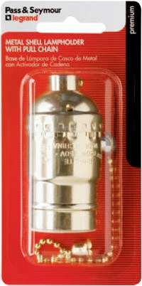 Pass & Seymour Electrolier Metal Shell Light Socket, Pull Chain, Brass Finish, 660-Watt, 250-Volt