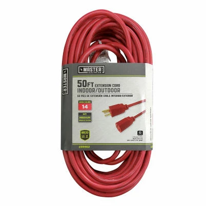 50 Ft. 14/3 Sjtw Red Round Vinyl Extension Cord For Indoor/outdoor Use