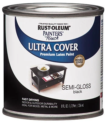 Painter's Touch Ultra Cover Latex Paint, Semi-Gloss Black, 1/2-Pint