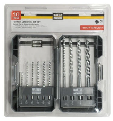 10 Piece Rotary Masonry Drill Bit Set for Concrete and Brick Drilling