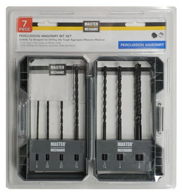 7-Piece Percussion Masonry Drill Bit Set for Concrete and Stone Drilling