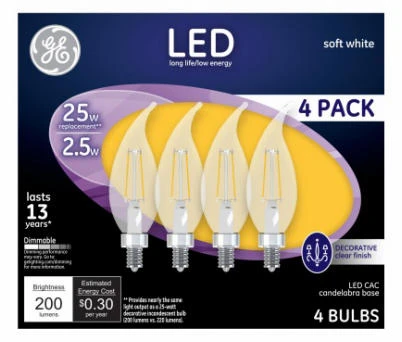 4PK 2.5W LED CAC Bulb