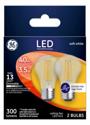Ceiling Fan LED Light Bulbs, Soft White, Clear, Dimmable, 300 Lumens, 3.5 Watt, 2-Pk.