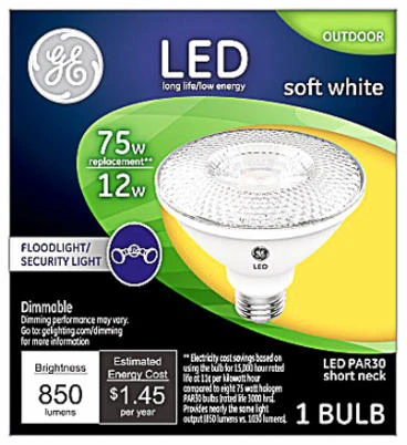 LED Flood Security Light Bulb Par30 Soft White 1000 Lumens 12 Watt Short Neck