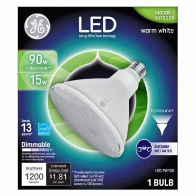 LED Floodlight Bulb, Medium Base, Bright White, Clear, 15 Watt