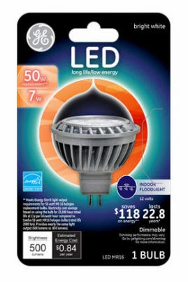 LED Floodlight Bulb, Bright White, Clear, MR16, 500 Lumens, 7 Watt