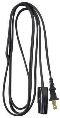 Miniature Plug Appliance Cord, 18 Gauge 2 Conductor High Performance Nylon, Black, 6 Feet Length