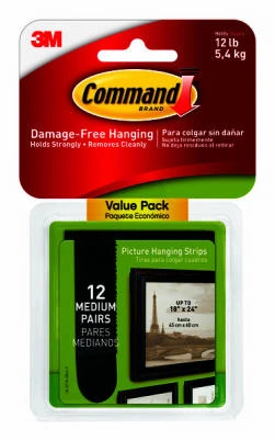 Picture Hanging Strips, Black, Medium, 12-Pk.