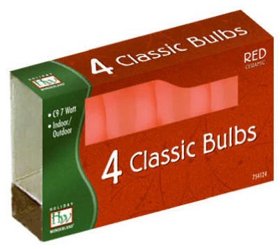 Christmas Lights Replacement Bulb, C9, Red Ceramic, 4-Pk.