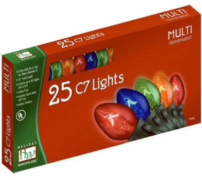 Christmas 25-Light Set, Multi-Color, C7 Transparent, 25-Ct.