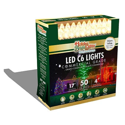 Christmas LED Light Set, 50 Lights, C6 Bulbs, Commercial Grade, Warm White
