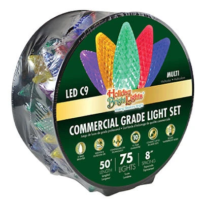 Commercial Grade Multi-Color LED Christmas Lights, C9 Bulbs, 75 Count Reel