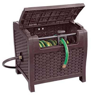 Slide Trak Hideaway Hose Reel, Brown Resin Wicker, 175 Ft.