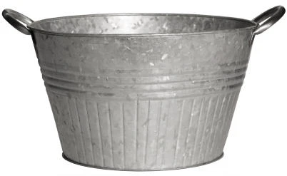 Round Tub Planter with Handles, Galvanized Metal, 16 Inch Diameter