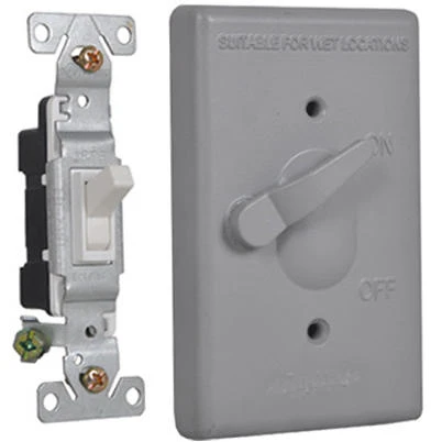 Weatherproof Single Gang Cover with Switch, Gray, Durable Outdoor Protection