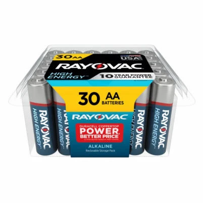 High Energy AA (Double A) Alkaline Batteries, 30 Pack