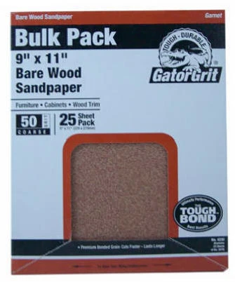 Gator Bare Wood 9 In. x 11 In. 100 Grit Medium Sandpaper (25-Pack)