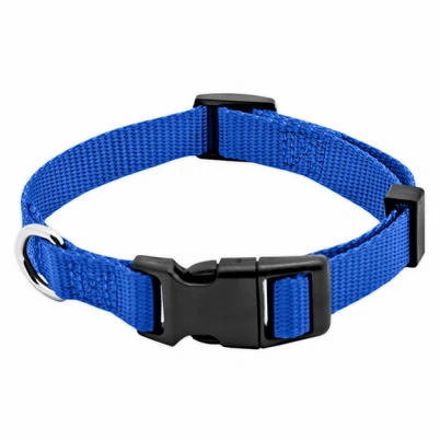 Adjustable Dog Collar, Blue Nylon, Quadlock Buckle, 5/8 Inch Width by 10 to 16 Inch Length
