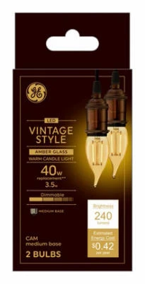 LED Vintage Candle Shaped Light Bulb, Amber Warm White, Medium Base, 4 Watt, 240 Lumens, 2-Pk.
