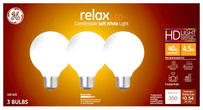 Relax HD LED Globe Light Bulbs, Soft White, 350 Lumens, 4.5 Watt, 3-Pk.