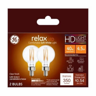 LED Globe Light Bulbs, Clear Soft White, 350 Lumens, 4.5 Watt, 2-Pk.