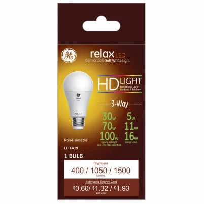 3-Way Relax High Definition Light Emitting Diode Light Bulb, Soft White, A19 Shape, Medium Base, 5 Watt and 11 Watt