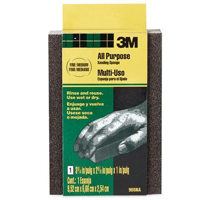 Extra Fine/Fine Flexible Sanding Sponge, 3-3/4 x 2-5/8 x 1 In.