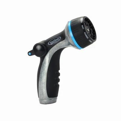 10-Pattern Metal Garden Hose Nozzle with Thumb-Flow Control