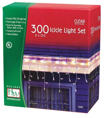 Christmas Icicle Light Set, Clear, 300 Lights
