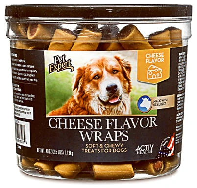 Dog Treats, Cheese Flavor Wraps, 40-oz. Tub