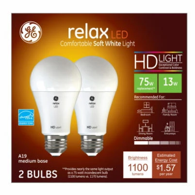 Relax HD LED Light Bulbs, Soft White, 1100 Lumens, 13 Watt, 2-Pk.