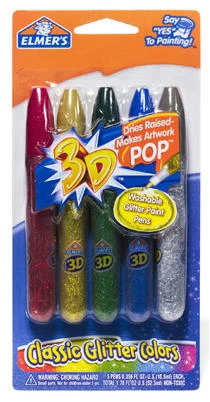 3D Glitter Paint Pens, Washable, 5-Pk.