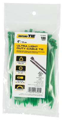 Ultra Light Duty Cable Tie, Green, 4-In., 100-Pk.