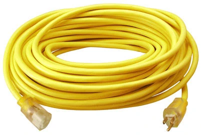 100 Foot 12 Gauge 3 Conductor SJTW-A Yellow Round Vinyl Extension Cord with Lighted End