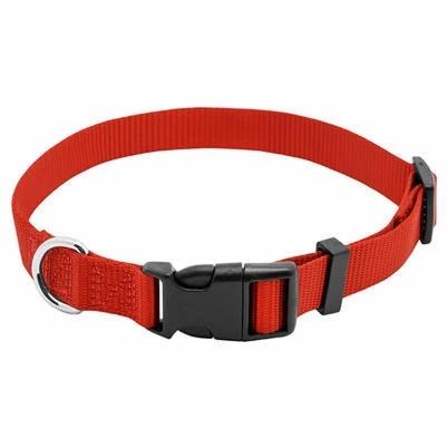 Adjustable Dog Collar with Quadlock Buckle, Red Nylon, 5/8 Inch by 10 to 16 Inch