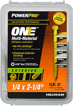 Power Pro One Exterior Screws, Hex Washer Head, Bronze Epoxy Coated, #1/4 x 2-1/4-In., 46-Pk.