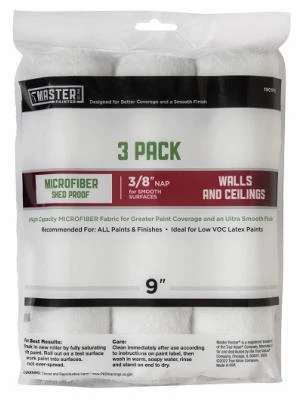Microfiber Paint Roller Covers, 9 x 3/8 In. Nap, 3-Pk.